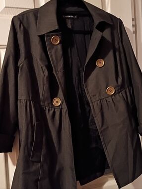 Rampage Black Button-Front Peplum Jacket with Gold Buttons